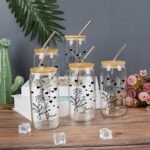 Birth Flower Can Shaped Glass with Bamboo Lid And Straw Personalized Birthflower Glass Water Bottle with Name Graduation Birthday Gifts for Wife Birth Flower Home 16oz Glass Cup - Image 5