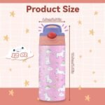 12oz Girl Water Bottle with Straw Lid & Handle - Unicorn Leak Proof Water Bottles Kids, Double-Wall Stainless Steel Pop-top Lid Pink Kids Insulated Bottles for School, Gift Cup for Kid - Image 3