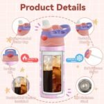 12oz Girl Water Bottle with Straw Lid & Handle - Unicorn Leak Proof Water Bottles Kids, Double-Wall Stainless Steel Pop-top Lid Pink Kids Insulated Bottles for School, Gift Cup for Kid - Image 4