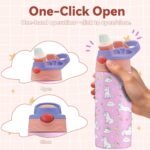 12oz Girl Water Bottle with Straw Lid & Handle - Unicorn Leak Proof Water Bottles Kids, Double-Wall Stainless Steel Pop-top Lid Pink Kids Insulated Bottles for School, Gift Cup for Kid - Image 5
