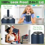 40oz Tumbler with Handle, Double Wall Vacuum Insulated Stainless Steel Tumbler, Leak Proof Water Bottle with Straw and Lid, Travel Mug Cup Keep Drinks Cold Hot (Dark Blue) - Image 3