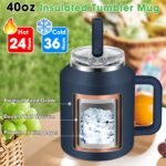 40oz Tumbler with Handle, Double Wall Vacuum Insulated Stainless Steel Tumbler, Leak Proof Water Bottle with Straw and Lid, Travel Mug Cup Keep Drinks Cold Hot (Dark Blue) - Image 5