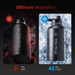 64 oz Water Bottle with Straw - Half Gallon Insulated Water Bottle Stainless Steel Water Jug, Leakproof Sport Bottle with 3 BPA-Free Lids & MOLLE Pouch and Strap for Travel Camping Hiking - Image 3