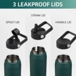 25oz Insulated Stainless Steel Water Bottle with Straw and 3 Lids, BPA-Free Sports Water Bottle,travel water bottle,Green - Image 4