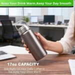 17oz Stainless Steel Vacuum Insulated Water Bottle, Keeps Drink Cold up to 24 Hours & Hot up to 12 Hours Leak Proof and Sweat Proof Large Capacity Wide Mouth Metal Bottle - Image 3
