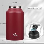 Jug with Handle,87 oz Insulated Water Bottle with Carrying Pouch, Double Wall Vacuum Stainless Steel Metal Bottle,Dark red - Image 3