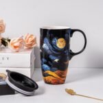 Topadorn Ceramic Coffee Travel Mug with Lid and Handle - 17 Oz Large Ceramic Latte Teacup with Color Box, Splash Resistant Lid - To Go Tumbler for Car Cup Holder, Starry Sky - Image 5