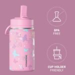 Hydrapeak Mini 14oz Fun Sticker Print Water Bottle with Straw Lid, Stainless Steel Double Wall Insulated Water Bottle, Leak-Proof and Spill-Proof Water Bottle, Butterfly Allover-Bubblegum - Image 3
