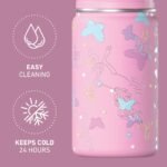 Hydrapeak Mini 14oz Fun Sticker Print Water Bottle with Straw Lid, Stainless Steel Double Wall Insulated Water Bottle, Leak-Proof and Spill-Proof Water Bottle, Butterfly Allover-Bubblegum - Image 6