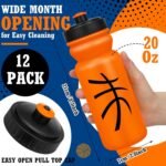 Nitial 12 Pack Water Bottles Bulk 20 oz Reusable Squeeze Water Bottles Plastic Sports Bottle with Pull Top Cap Sports Gifts Tumbler for Travel Gym Sport Party Supplies(Orange,Basketball) - Image 3