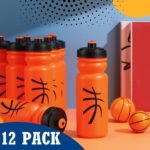 Nitial 12 Pack Water Bottles Bulk 20 oz Reusable Squeeze Water Bottles Plastic Sports Bottle with Pull Top Cap Sports Gifts Tumbler for Travel Gym Sport Party Supplies(Orange,Basketball) - Image 6