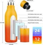 BJPKPK Insulated Water Bottles, 18 oz Stainless Steel Metal Water Bottle with Strap, BPA Free Leak Proof Jugs, Mugs, Flasks, Reusable Thermal Flasks for Sports & Travel, Sunset Orange - Image 4