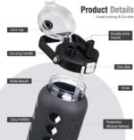 MUKOKO Half Gallon/64 oz Glass Water Bottles with Straw and Lid,Motivational Water Jug with Time Marker Reminder and Silicone Sleeve,100% Leakproof BPA Free Fitness Sports Large Bottle-Grey - Image 4