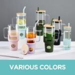 Glass Tumbler with Straw and Lid, 40oz Reusable Iced Coffee Tumbler with Handle Blue, Glass Water Bottles Fit in Cup Holder, Smoothie Cup with Lid, Clear Water Bottle with Straw - Image 6