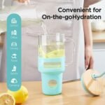 Glass Tumbler with Straw and Lid, 40oz Reusable Iced Coffee Tumbler with Handle Blue, Glass Water Bottles Fit in Cup Holder, Smoothie Cup with Lid, Clear Water Bottle with Straw - Image 9