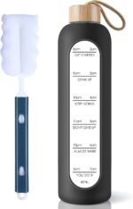 PROBTTL 32 Oz Borosilicate Glass Water Bottle with Time Marker Reminder Quotes, 1 Liter Leak Proof Reusable BPA Free Motivational Water Bottles with Silicone Sleeve and Bamboo Lid (Black) - Image 3
