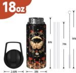 Goth Gifts 18oz Sport Water Bottle with Flip Straw & Spout Lid, Gothic Poppy Moth Stainless Steel Insulated Gym Water Bottle, Mushroom Moon Gifts for Women Men (1 PC) - Image 3