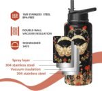 Goth Gifts 18oz Sport Water Bottle with Flip Straw & Spout Lid, Gothic Poppy Moth Stainless Steel Insulated Gym Water Bottle, Mushroom Moon Gifts for Women Men (1 PC) - Image 4