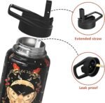 Goth Gifts 18oz Sport Water Bottle with Flip Straw & Spout Lid, Gothic Poppy Moth Stainless Steel Insulated Gym Water Bottle, Mushroom Moon Gifts for Women Men (1 PC) - Image 5