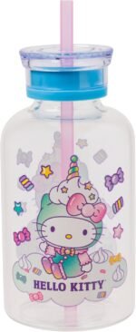 Silver Buffalo Sanrio Hello Kitty Unicorn Pastel Sweets Glass Milk Bottle with Straw, 15 Ounces - Image 3