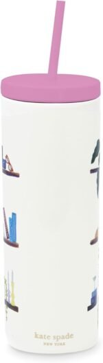 kate spade new york Insulated Tumbler with Reusable Straw, 20 Ounce Acrylic Travel Cup with Lid (Charmed Library) - Image 3