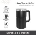 Oggi Insulated Beer Mug with Handle - Ideal Large Beer Stein, Insulated Beverage Glass, Beer Mugs, Beer Glasses, Mugs with Handles, Large Stein, Oktoberfest Mug - 27oz / 0.8lt - Image 3
