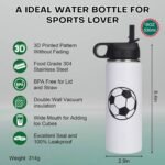 Soccer Water Bottle, 18 oz Insulated Stainless Steel Sports Bottle with 50Pcs Stickers, Soccer Stuff Gifts for Boys & Kids - Image 3