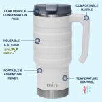 MIRA 24 oz Insulated Travel Mug - Stainless Steel Coffee Cup with Spill-Proof Flip Lid & Handle - Hot/Cold Car Tumbler - White - Image 3