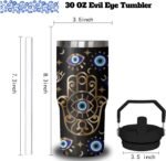 30oz Evil Eye Tumbler with Handle and Flip Straw, Evil Eyes Hand Stainless Steel Insulated Cup, Travel Coffee Mug Water Bottle, Birthday Gifts for Women Men - Image 3