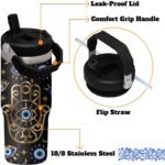 30oz Evil Eye Tumbler with Handle and Flip Straw, Evil Eyes Hand Stainless Steel Insulated Cup, Travel Coffee Mug Water Bottle, Birthday Gifts for Women Men - Image 4