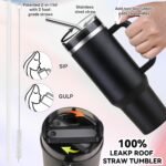 40 oz Tumbler Insulated Mug w/Straw & Flip Cap Lids - Cup Holder Bottle with 6 Accessories Set for Hot, Cold Drink - Leak-Proof - Water, Coffee Portable Travel Mug (Midnight Black) - Image 4