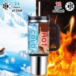 40 oz Tumbler Insulated Mug w/Straw & Flip Cap Lids - Cup Holder Bottle with 6 Accessories Set for Hot, Cold Drink - Leak-Proof - Water, Coffee Portable Travel Mug (Midnight Black) - Image 5