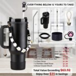 40 oz Tumbler Insulated Mug w/Straw & Flip Cap Lids - Cup Holder Bottle with 6 Accessories Set for Hot, Cold Drink - Leak-Proof - Water, Coffee Portable Travel Mug (Midnight Black) - Image 6