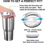 2 Replacement Lids for Stainless Steel Tumbler Travel Cup,3.1 to 3.15 INCH Cup Mouth Compatible with YETI Rambler and More Tumbler Cups,Spill Proof Splash Resistant Sliding Covers (20 OZ) - Image 4
