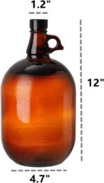 Dicunoy 1 Gallon Glass Jugs, Amber Fermenting Bottle with Seal Lid, 128oz Watter Bottle with Handle for Kombucha, Beer, Juice, Milk, Limoncello, Home Decoration, Change Jar, Farmhouse Flower Vase - Image 3