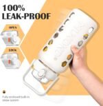 MUKOKO Glass Water Bottle 64oz with 2 Lids, Half Gallon Drinking Bottle with Straws and Measurements, 2L Sports Drink Jug with Silicone Sleeve, Leakproof, White - Image 4