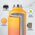 Half Gallon Water Bottle with 2 Lids (Straw & Spout), 304 Stainless Steel Sports Insulated Bottle with Handle, 64 oz Vacuum Double Walled Water Jug with Wide Mouth, BPA Free, Yellow&Orange - Image 3