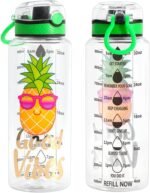 Home Tune 32oz Water Drinking Bottle - Tritan BPA Free, Wide Mouth, Push-Button Flip Lid, Easy Open, Lightweight, Leak-Proof Water Bottle with Foil Print Design for Girls & Boys - Pineapple - Image 3