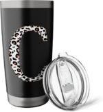Letter C, White Leopard Animal Print, Monogram Initial Stainless Steel Insulated Tumbler - Image 5
