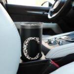 Letter C, White Leopard Animal Print, Monogram Initial Stainless Steel Insulated Tumbler - Image 6