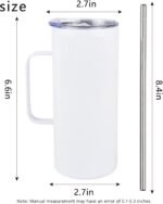 4 Pcs Sublimation Blank Skinny Tumbler 16 OZ White Mugs with Handle and Straw Double Wall Stainless Steel Coffee Travel Straight Mug with Sliding Lid - Image 3