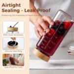 16oz Square Glass Juice Bottles with Lids, 6 Pack Reusable Juice Containers with Bamboo Lids, Glass Juicing jars with 4 Straws & 2 Airtight Lid with Hole for Drinking - Image 4