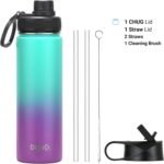 DRINCO Stainless Steel Water Bottle Spout Lid Vacuum Insulated Double Wall Water Bottle Wide Mouth (40oz 32oz 22oz 18oz 14oz) Leak Proof Keeps Cold or Hot (22 oz, 22oz Ombre Fuschia Teal) - Image 3