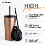 NORDAY | Tumbler with Lid and Straw - Bloom 20oz - Rose Gold Leopard Insulated Tumbler - Stainless Steel Tumblers - Double Wall Coffee Mug - Keeps Temperature for 24hr - 2 Anti Spill Lids and 2 Straws - Image 3
