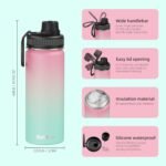 SASEUM Kids Sport Water Bottle 18oz Stainless Steel Double Wall Vacuum Thermal Mug with Leak Proof Spout Lids, Wide Mouth Metal Insulated Water Jug for Gym and Travel,Pink-Green - Image 3