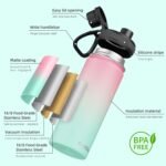 SASEUM Kids Sport Water Bottle 18oz Stainless Steel Double Wall Vacuum Thermal Mug with Leak Proof Spout Lids, Wide Mouth Metal Insulated Water Jug for Gym and Travel,Pink-Green - Image 4