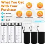 Vesici 6 Pack Wide Mouth Glass Juice Bottles Glass Water Bottles with Lids and Sleeve for Juicing Smoothies Milk Protein Infused Water Reusable Leakproof Borosilicate Bottle (16 oz) - Image 4