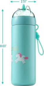 KINIA 12 Oz UNICORN GLITTER 18/8 Stainless Steel Double Wall Vacuum Insulated Kids Water Bottle - Leak Proof with BPA FREE Multi-Color Sparkling Glitter Top (Unicorn Blue) - Image 3