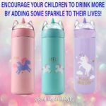 KINIA 12 Oz UNICORN GLITTER 18/8 Stainless Steel Double Wall Vacuum Insulated Kids Water Bottle - Leak Proof with BPA FREE Multi-Color Sparkling Glitter Top (Unicorn Blue) - Image 6