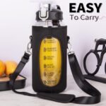 64 oz Motivational Glass Water Bottle with Straw & Time Marker Half Gallon Large Reusable Water Jug BPA-free Borosilicate Drinking Bottle with Flip Top & Sleeve for Infused Water Wide Mouth - Image 3